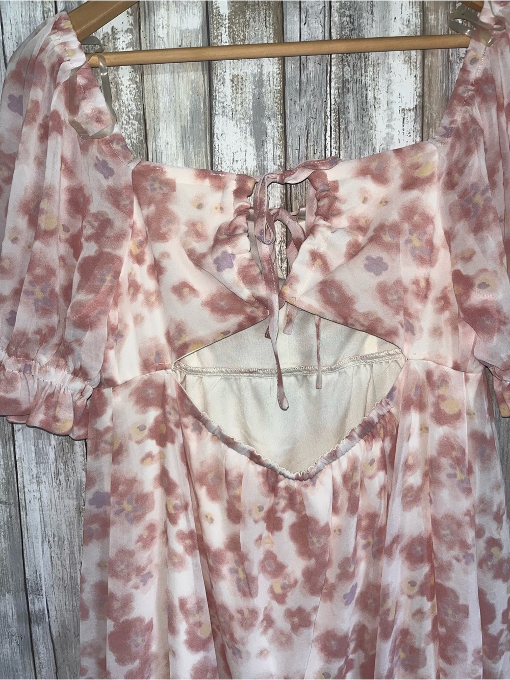 NWT Entro Pink Floral Puff Sleeve Open Back High Low Midi Dress S - Picture 7 of 7
